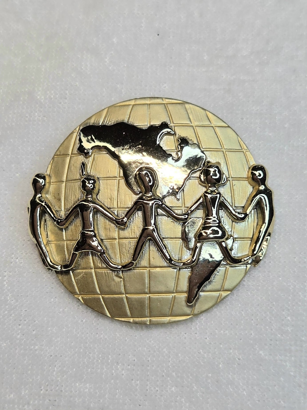 Vintage AJC" Children Around the World Holding Hands" Gold-tone Brooch / Pin